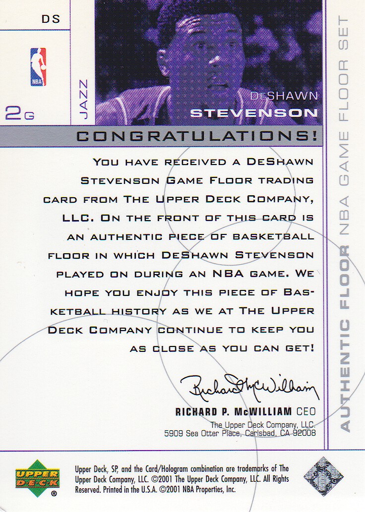 2000-01 SP Game Floor Authentic Floor #DS DeShawn Stevenson back image