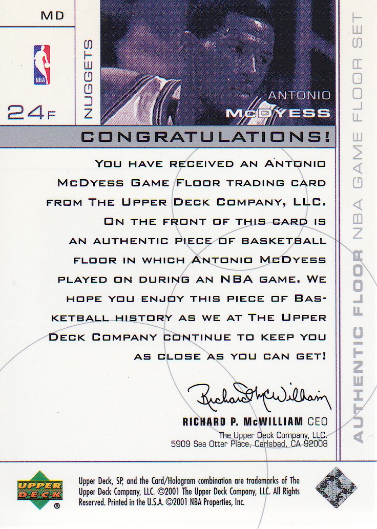 2000-01 SP Game Floor Authentic Floor #MD Antonio McDyess AS back image
