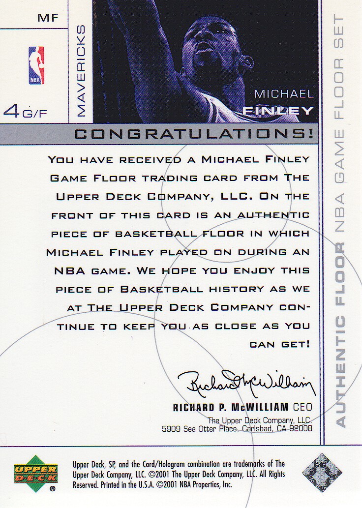 2000-01 SP Game Floor Authentic Floor #MF Michael Finley back image