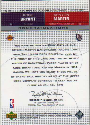 2000-01 SP Game Floor Authentic Floor Combos #C19 Kobe Bryant/Kenyon Martin back image