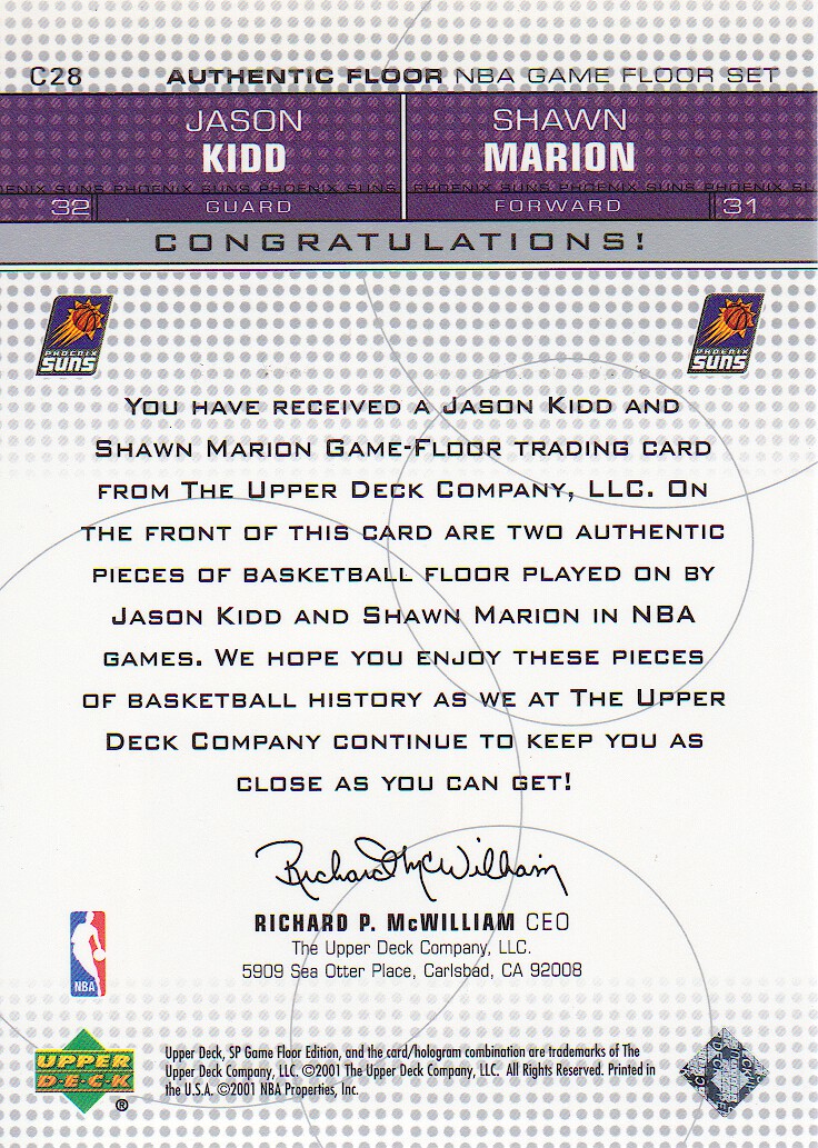 2000-01 SP Game Floor Authentic Floor Combos #C28 Jason Kidd/Shawn Marion back image