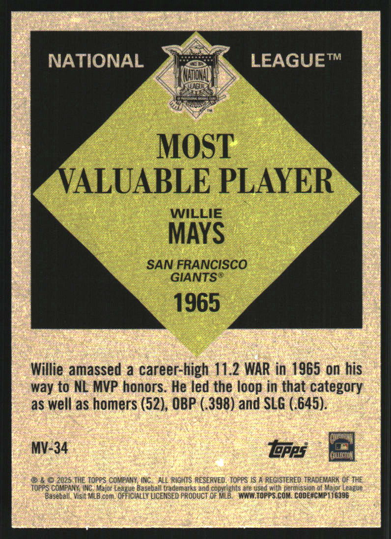 2025 Topps Update Most Valuable #MV34 Willie Mays