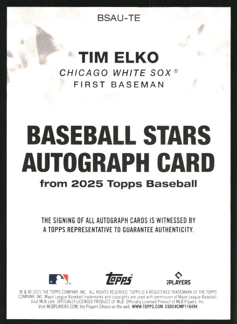 2025 Topps Update Baseball Stars Autographs #BSAUTE Tim Elko Auto