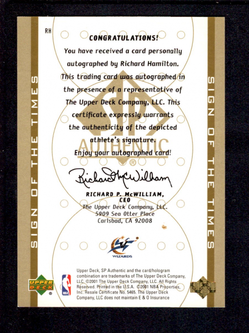 2000-01 SP Authentic Sign of the Times #RH Richard Hamilton back image