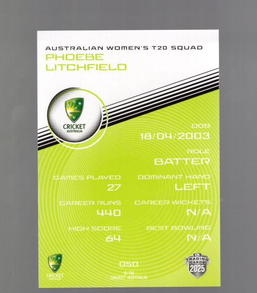 2025-26 TGI Traders #50 Phoebe Litchfield back image