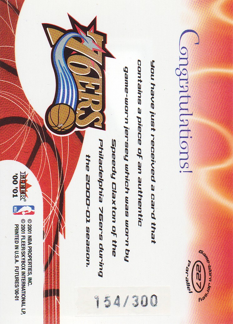 2000-01 Fleer Futures Rookie Game Jerseys #227 Speedy Claxton back image