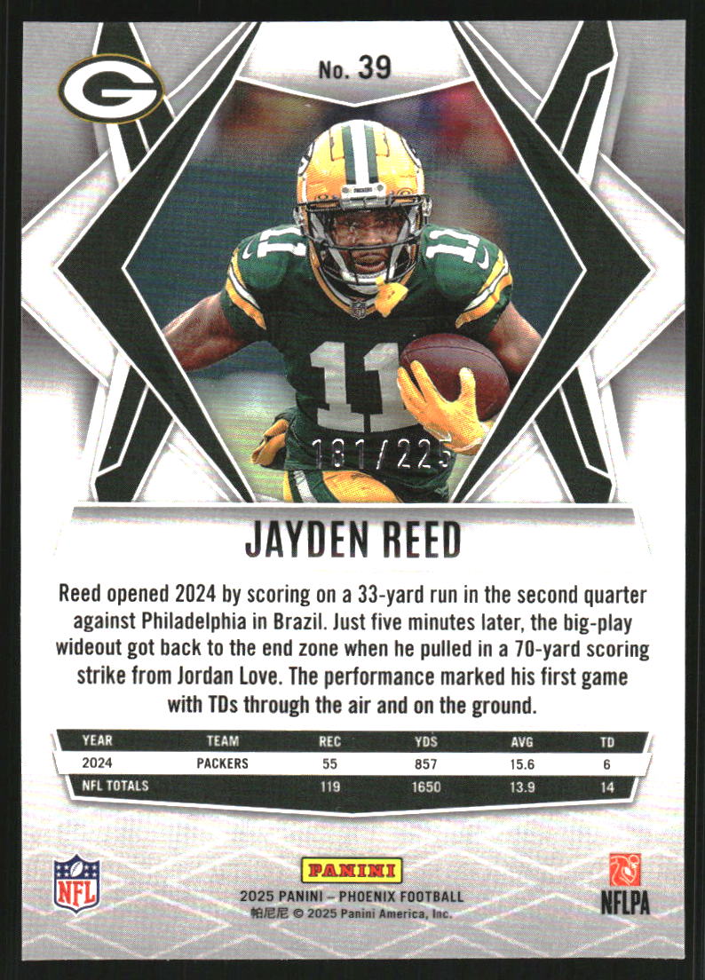 2025 Panini Phoenix Lime Green Lava #39 Jayden Reed /225 on