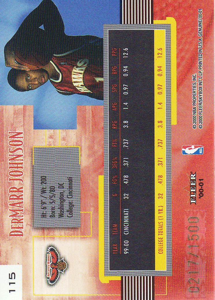 2000-01 Fleer Genuine #115 DerMarr Johnson RC back image