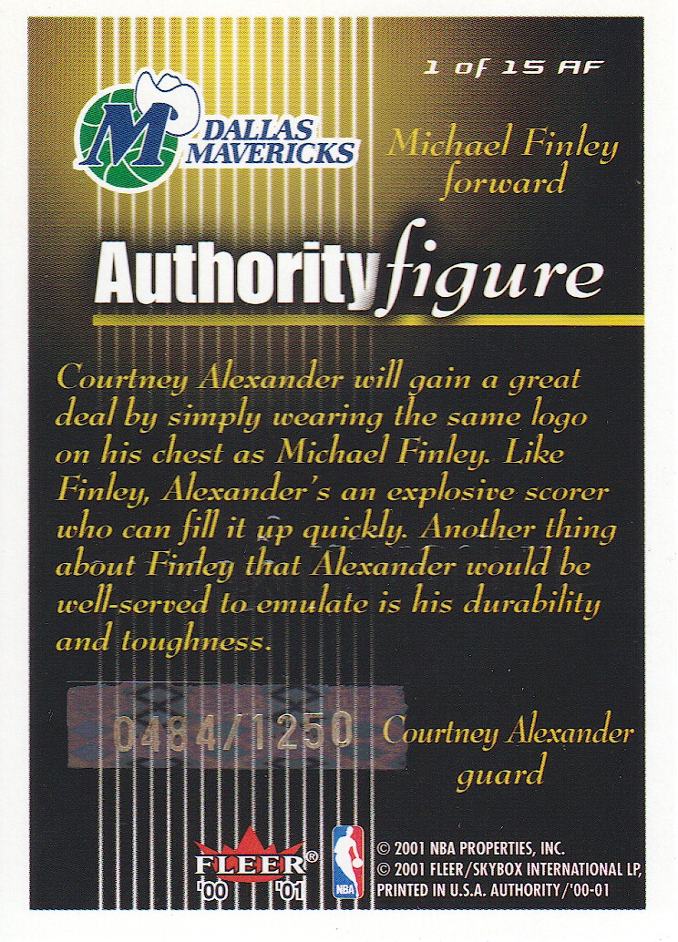 2000-01 Fleer Authority Figures #AF1 Courtney Alexander/Michael Finley back image