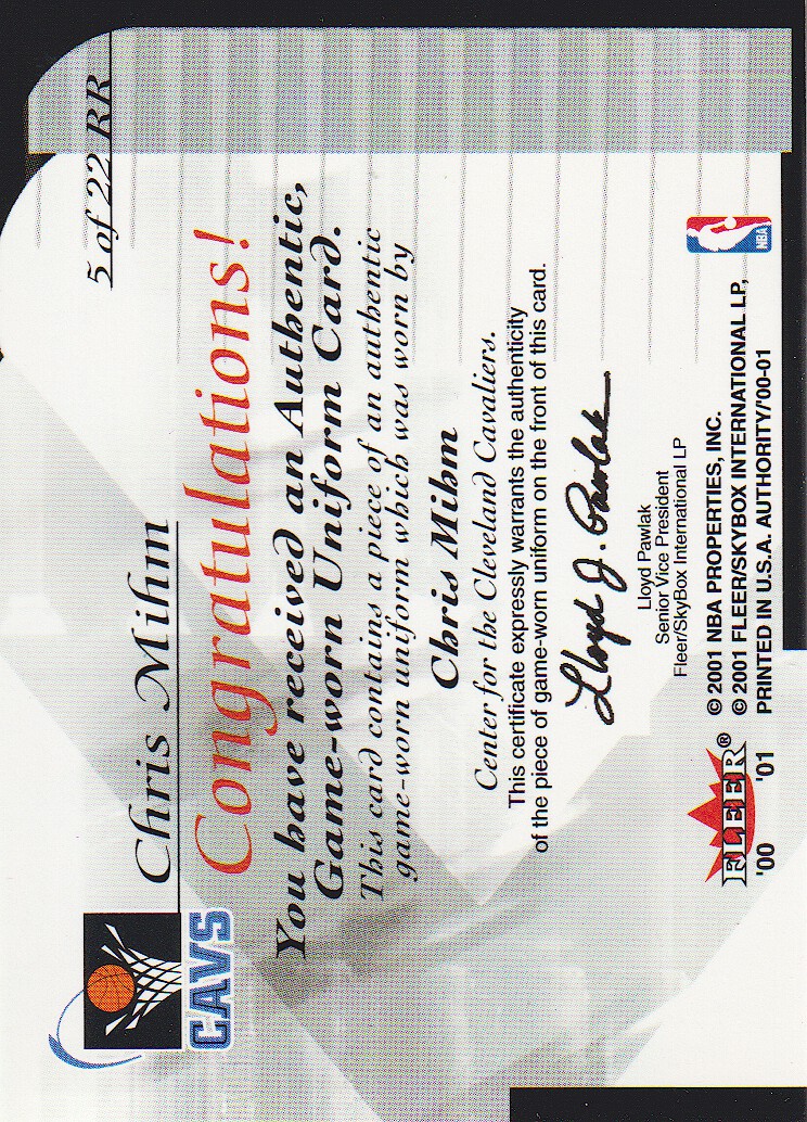 2000-01 Fleer Authority Rookie Reflections #RR5 Chris Mihm back image