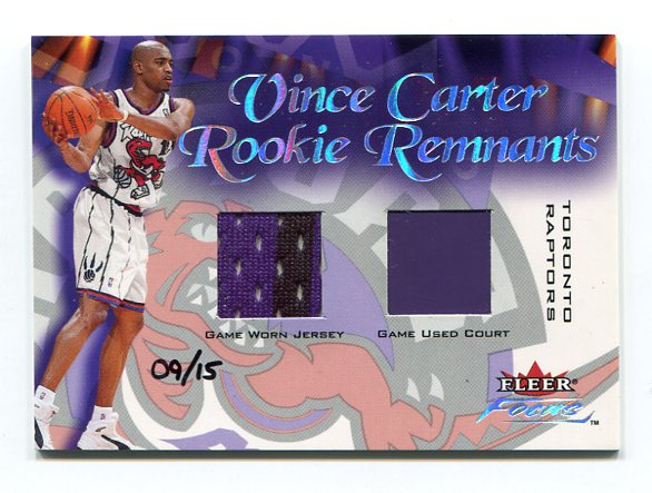 2000-01 Fleer Focus Vince Carter Rookie Remnants #NNO Vince Carter FLR JSY/15