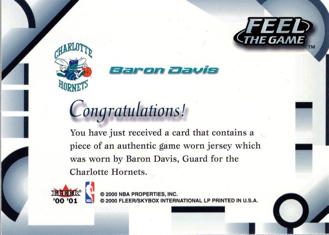 2000-01 Fleer Feel the Game #6 Baron Davis back image