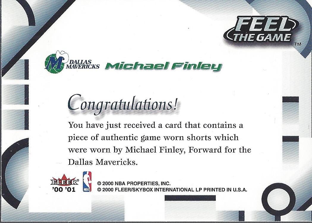 2000-01 Fleer Feel the Game #7 Michael Finley back image