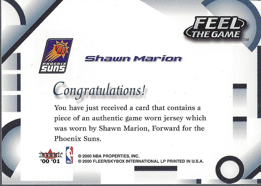 2000-01 Fleer Feel the Game #20 Shawn Marion back image