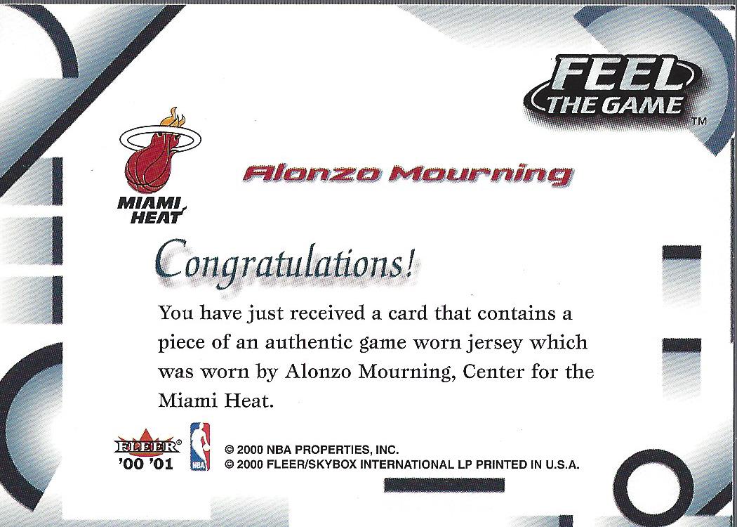 2000-01 Fleer Feel the Game #23 Alonzo Mourning back image