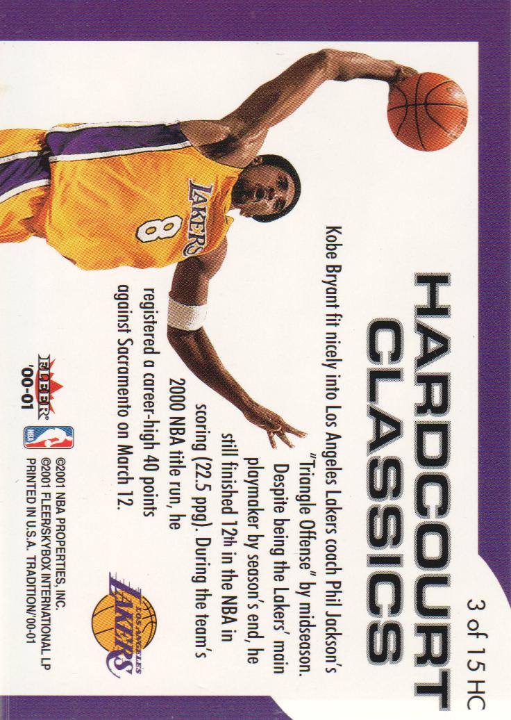 2000-01 Fleer Hardcourt Classics #HC3 Kobe Bryant back image