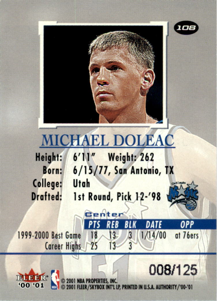 2000-01 Fleer Authority Prominence 125/75 #108 Michael Doleac back image