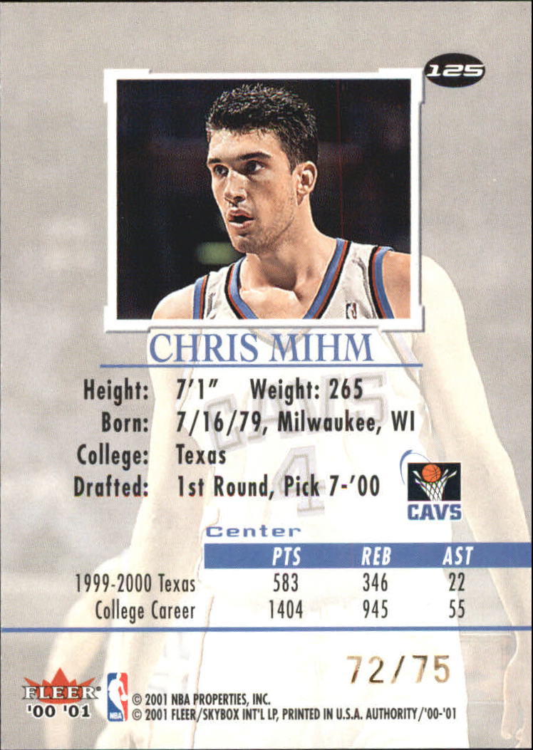 2000-01 Fleer Authority Prominence 125/75 #125 Chris Mihm back image