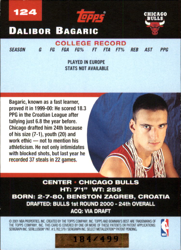 2000-01 Bowman's Best #124B Dalibor Bagaric RC back image