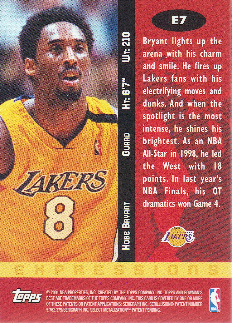 2000-01 Bowman's Best Expressions #E7 Kobe Bryant back image
