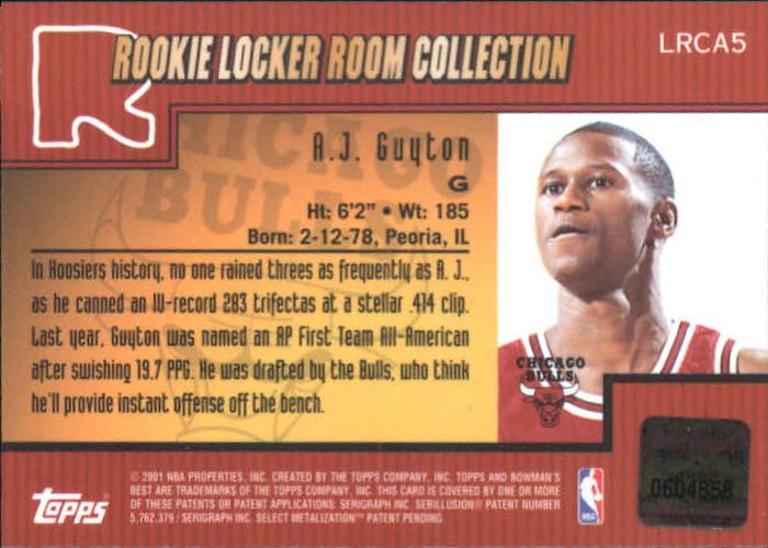 2000-01 Bowman's Best Rookie Locker Room Collection #LRCA5 A.J. Guyton AU back image