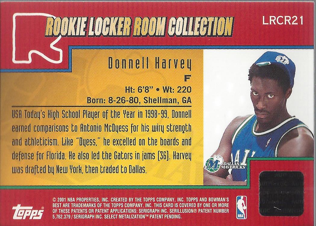 2000-01 Bowman's Best Rookie Locker Room Collection #LRCR21 Donnell Harvey JSY back image