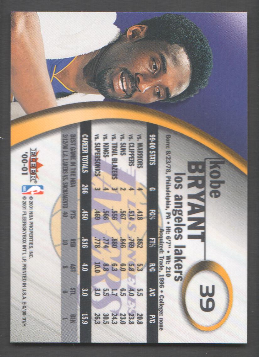 2000-01 E-X #39 Kobe Bryant back image
