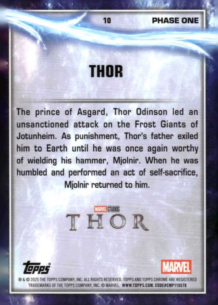 2025 Topps Chrome Marvel Studios Sky Blue RayWave Refractors #10 Thor back image