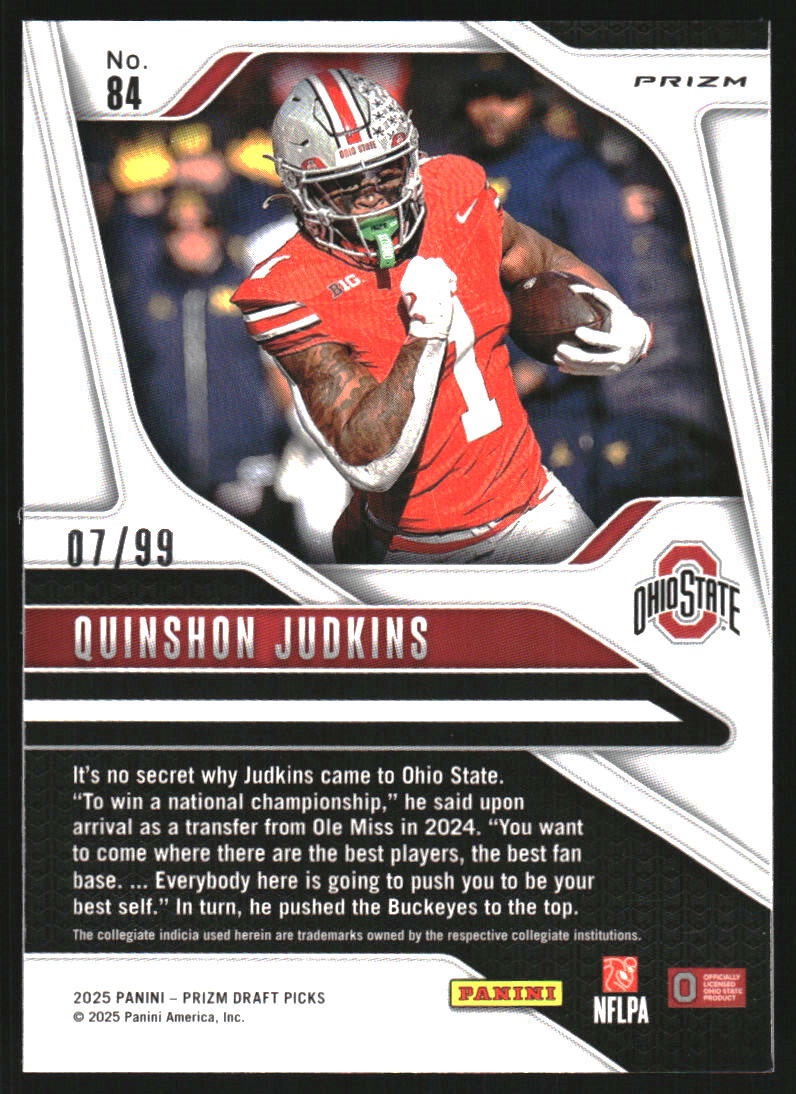 2025 Panini Prizm Draft Picks Prizms Purple #84 Quinshon Judkins /99