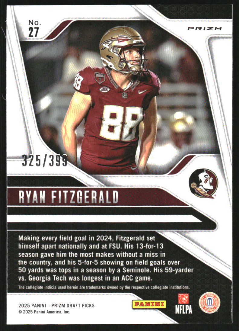 2025 Panini Prizm Draft Picks Prizms Red #27 Ryan Fitzgerald /399