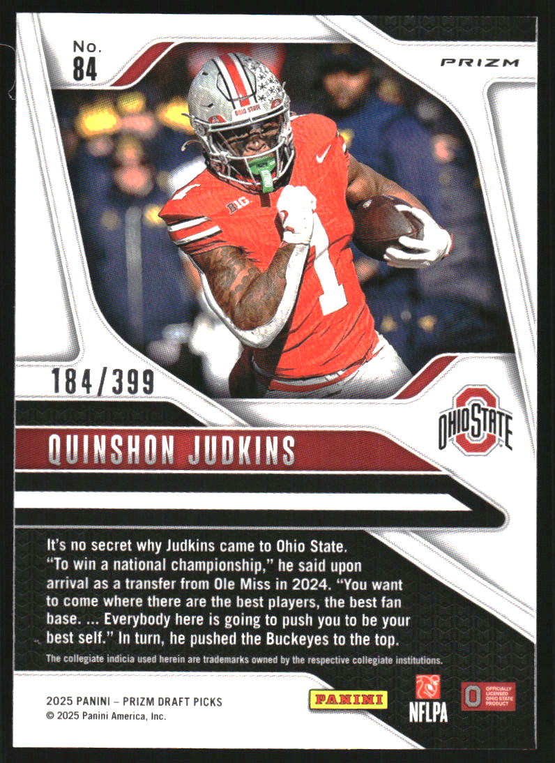 2025 Panini Prizm Draft Picks Prizms Red #84 Quinshon Judkins /399