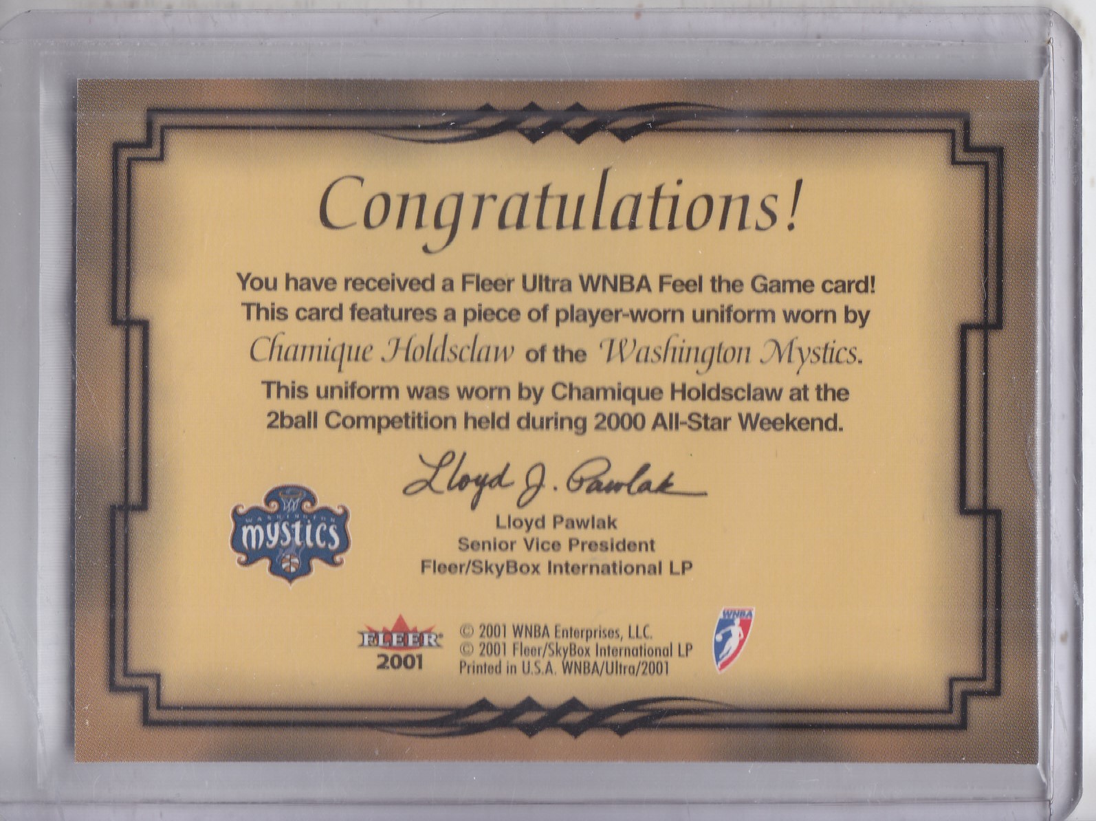 2001 Ultra WNBA Feel the Game #4 Chamique Holdsclaw back image