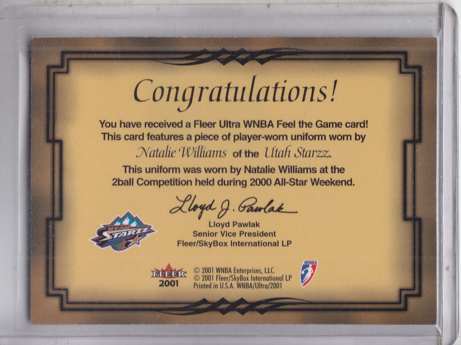 2001 Ultra WNBA Feel the Game #6 Natalie Williams back image