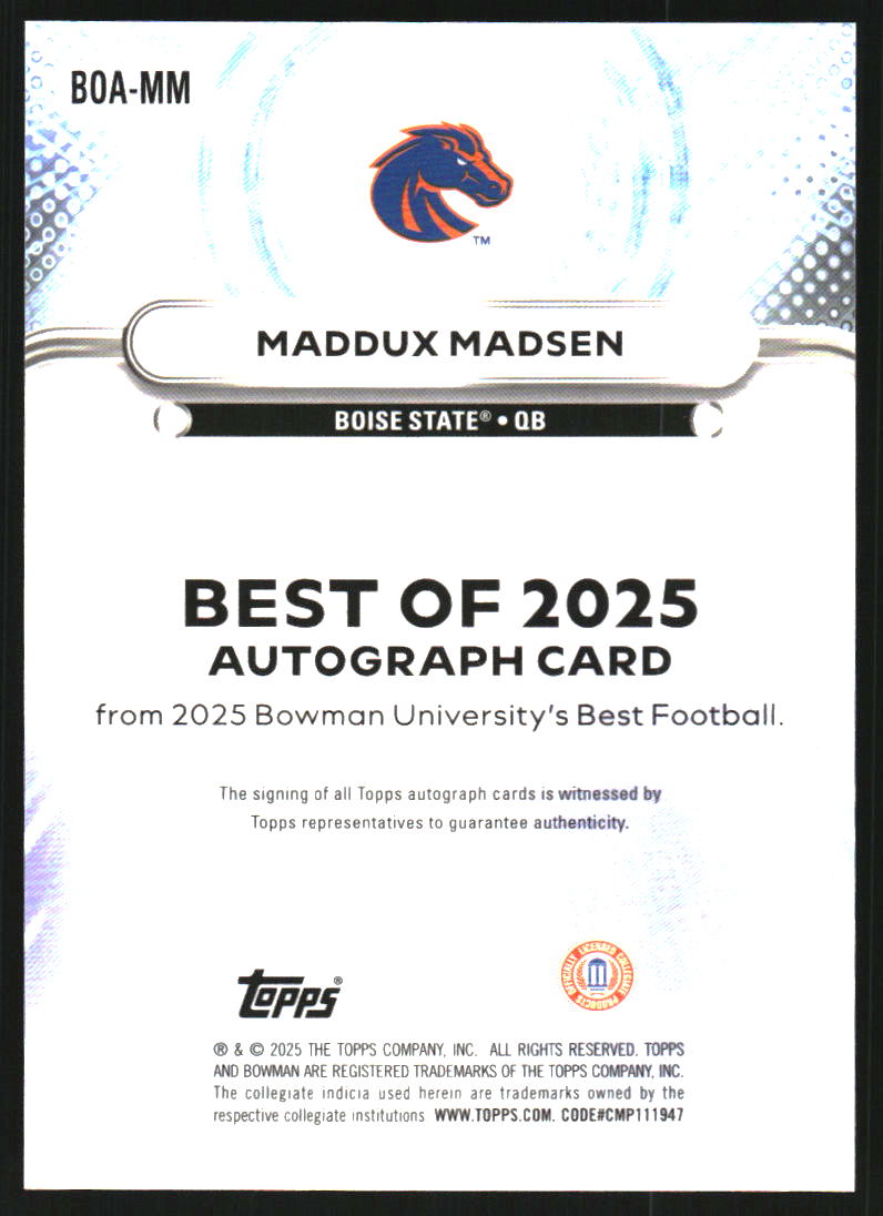2025 Bowman's Best University Best of '25 Autographs #BOAMM Maddux Madsen Auto