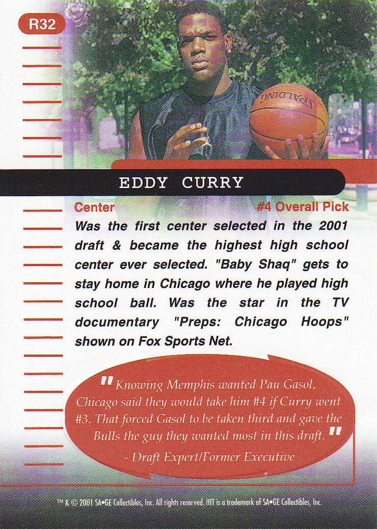 2001 SAGE HIT Rarefied Gold #R32 Eddy Curry back image