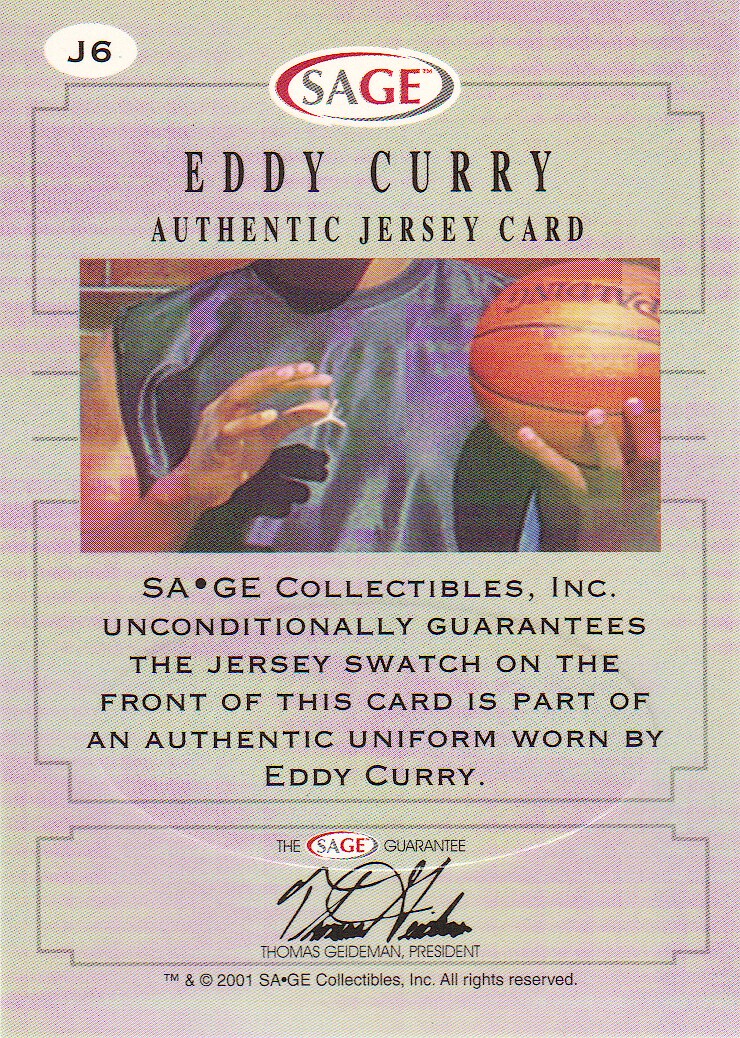 2001 SAGE Authentic Jerseys Bronze #J6 Eddy Curry back image