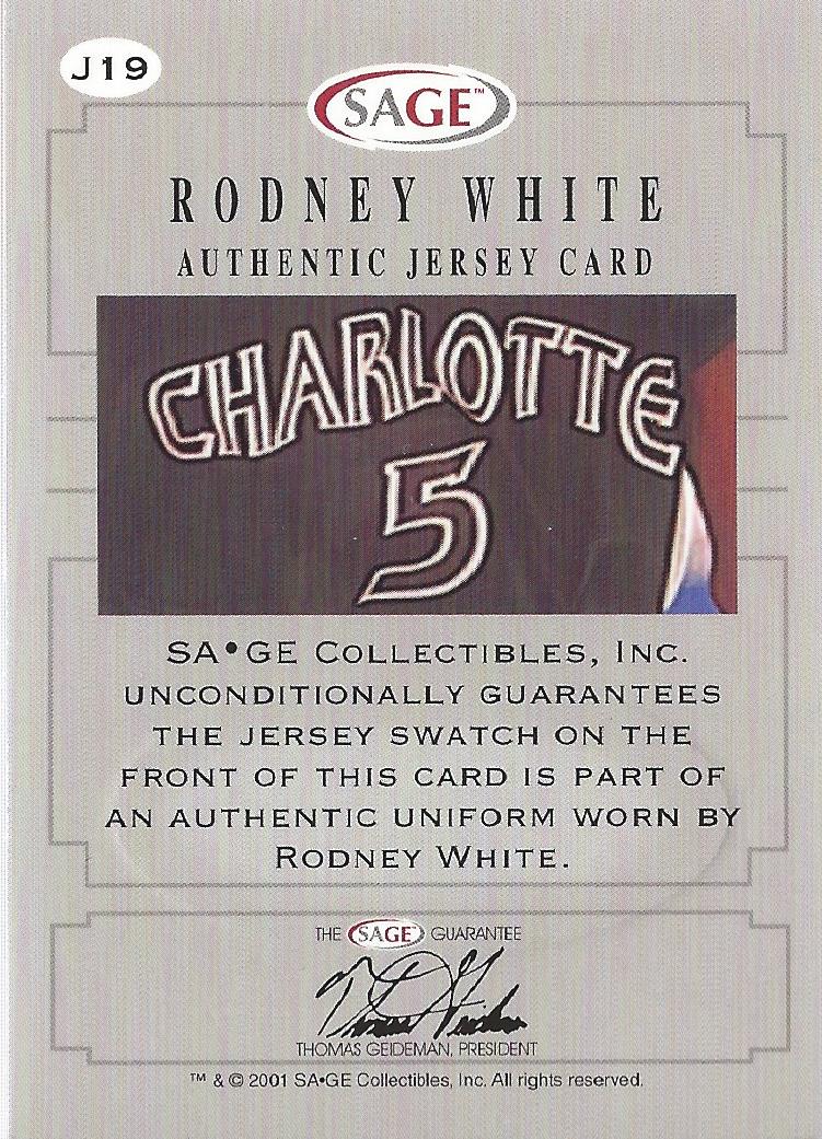 2001 SAGE Authentic Jerseys Bronze #J19 Rodney White back image
