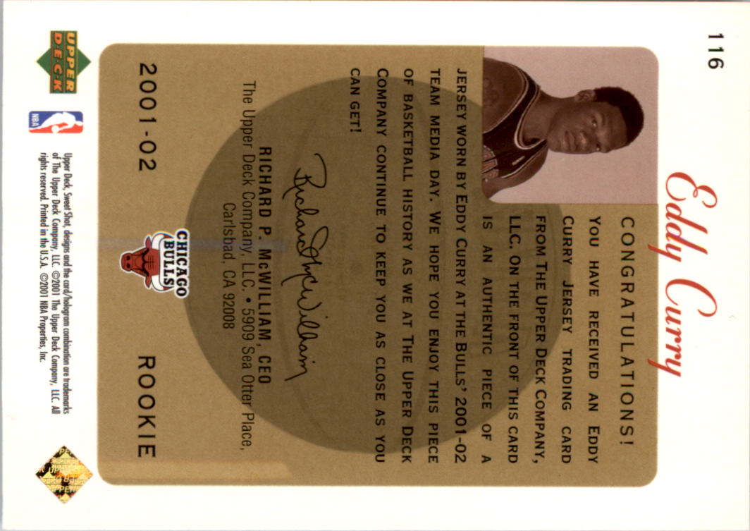 2001-02 Sweet Shot Rookie Memorabilia #116 Eddy Curry back image