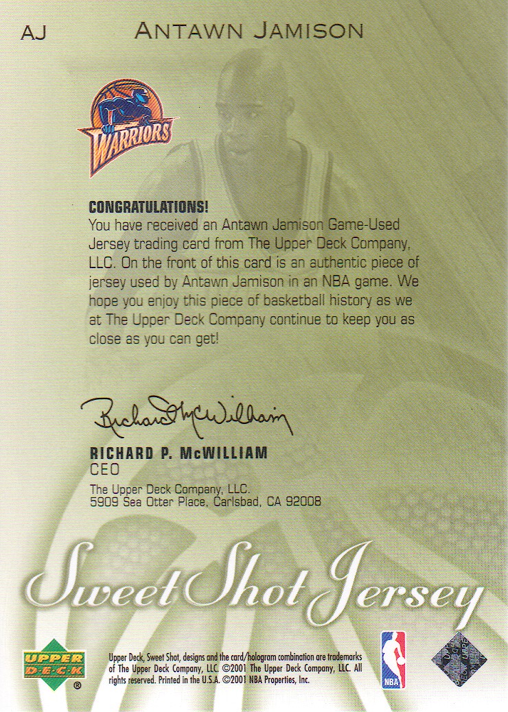 2001-02 Sweet Shot Game Jerseys #AJ Antawn Jamison back image