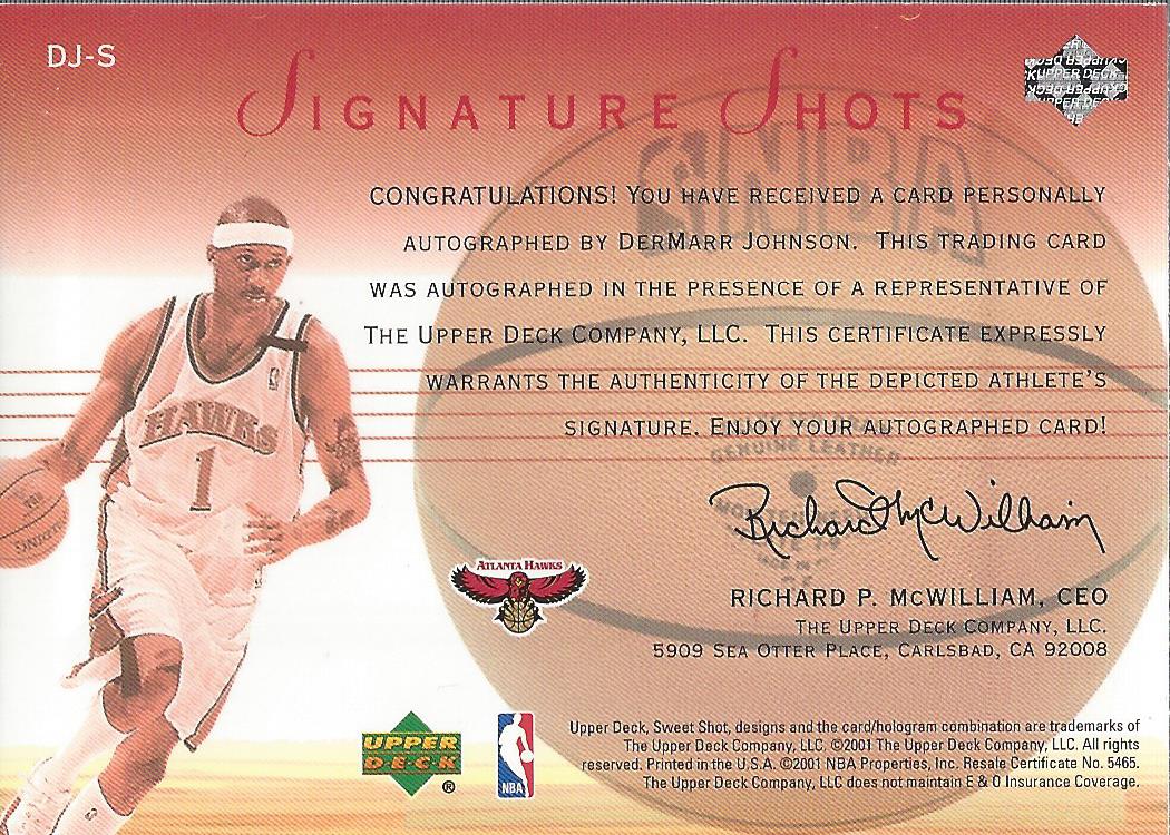 2001-02 Sweet Shot Signature Shots #DJS DerMarr Johnson back image