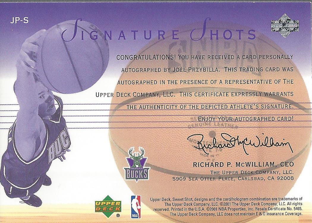 2001-02 Sweet Shot Signature Shots #JPS Joel Przybilla back image