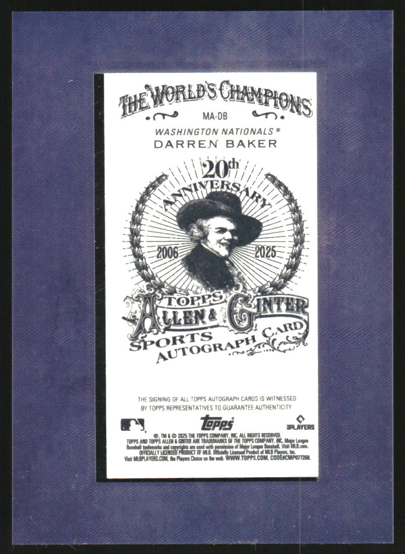 2025 Topps Allen and Ginter Framed Mini Autographs Blue Frame #MADB Darren Baker Auto /99