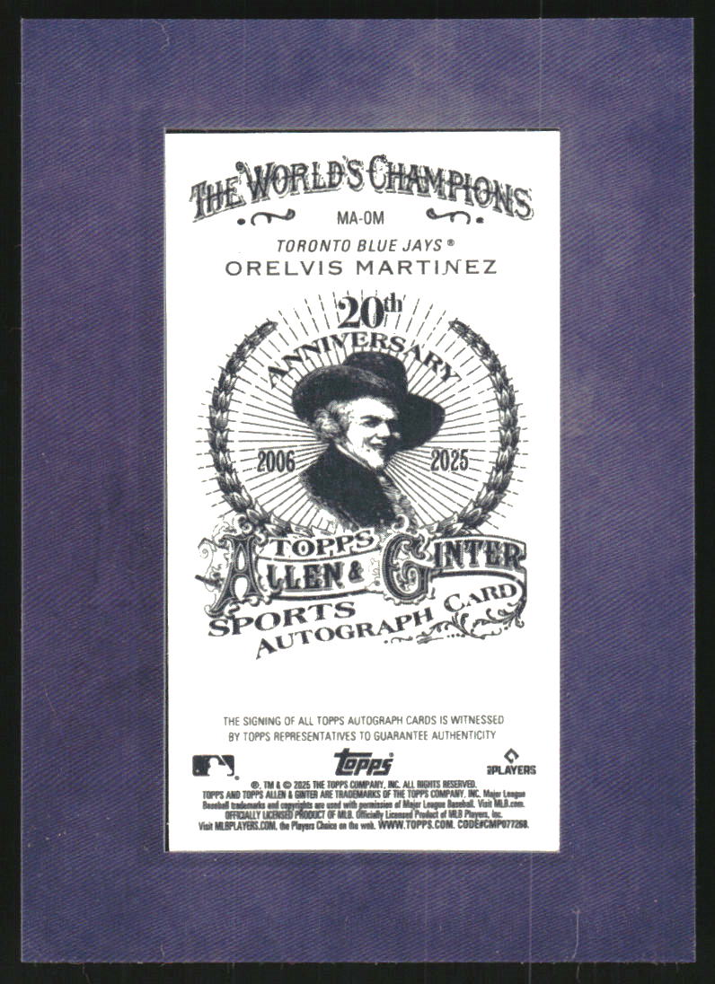 2025 Topps Allen and Ginter Framed Mini Autographs Blue Frame #MAOM Orelvis Martinez Auto /99