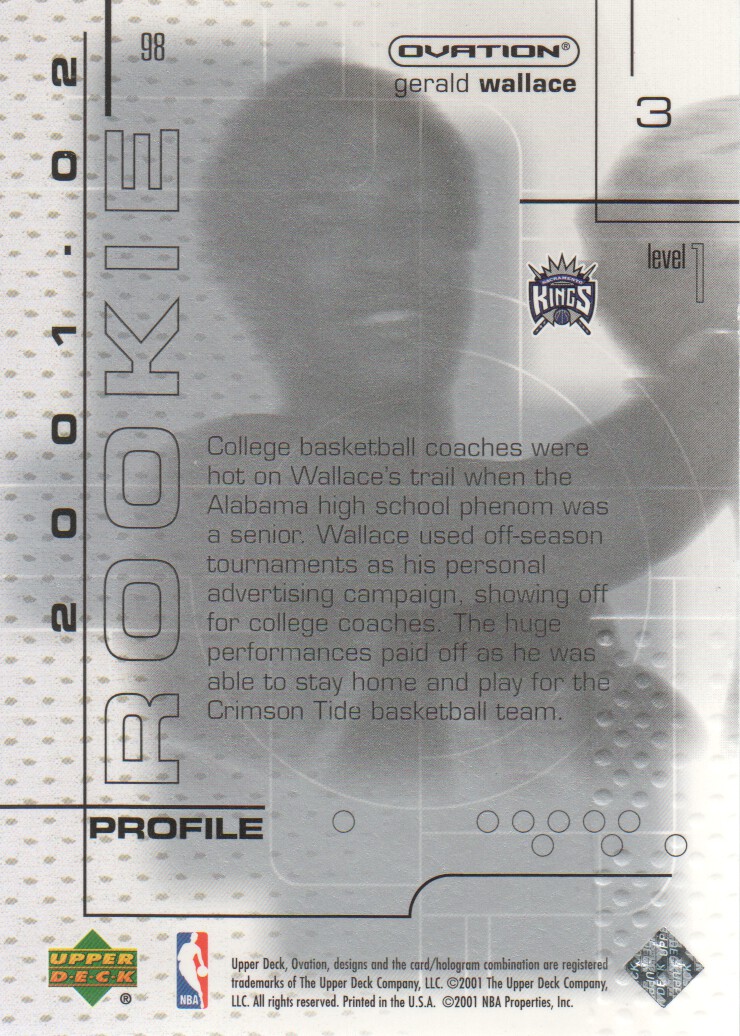 2001-02 Upper Deck Ovation #98A Gerald Wallace P RC back image