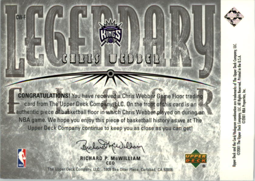 2001-02 Upper Deck Legends Legendary Floor #CWF Chris Webber back image