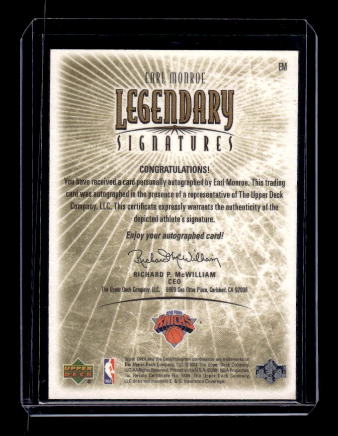 2001-02 Upper Deck Legends Legendary Signatures #EM Earl Monroe back image