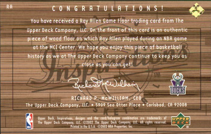 2001-02 Upper Deck Inspirations Hardwood Imagery #RA Ray Allen back image