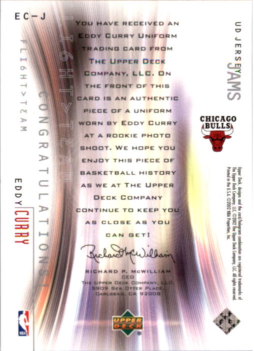 2001-02 Upper Deck Flight Team UD Jersey Jams #ECJ Eddy Curry