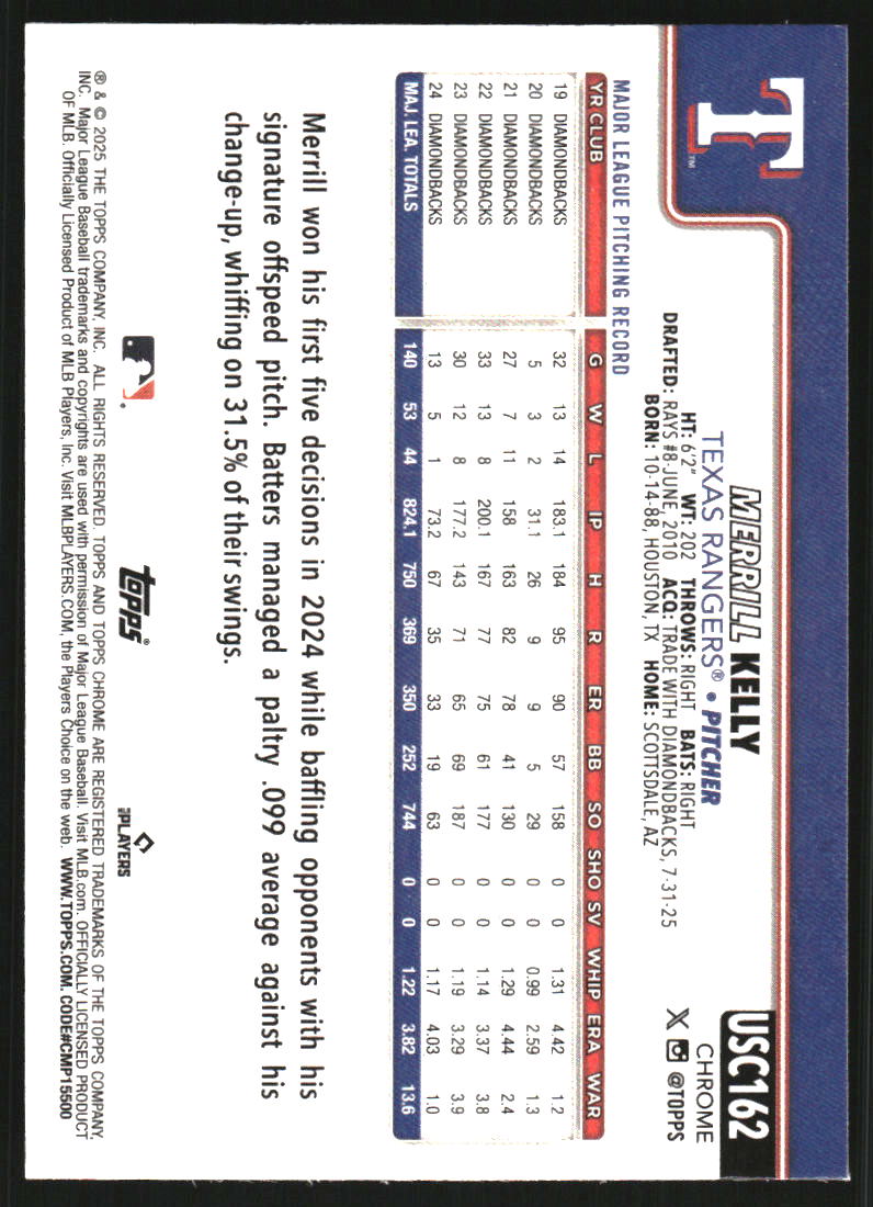 2025 Topps Chrome Update Purple RayWave Refractors #USC162 Merrill Kelly /250