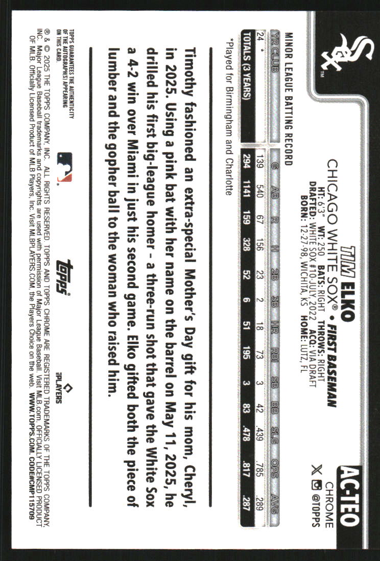 2025 Topps Chrome Update Autographs #ACTEO Tim Elko Auto